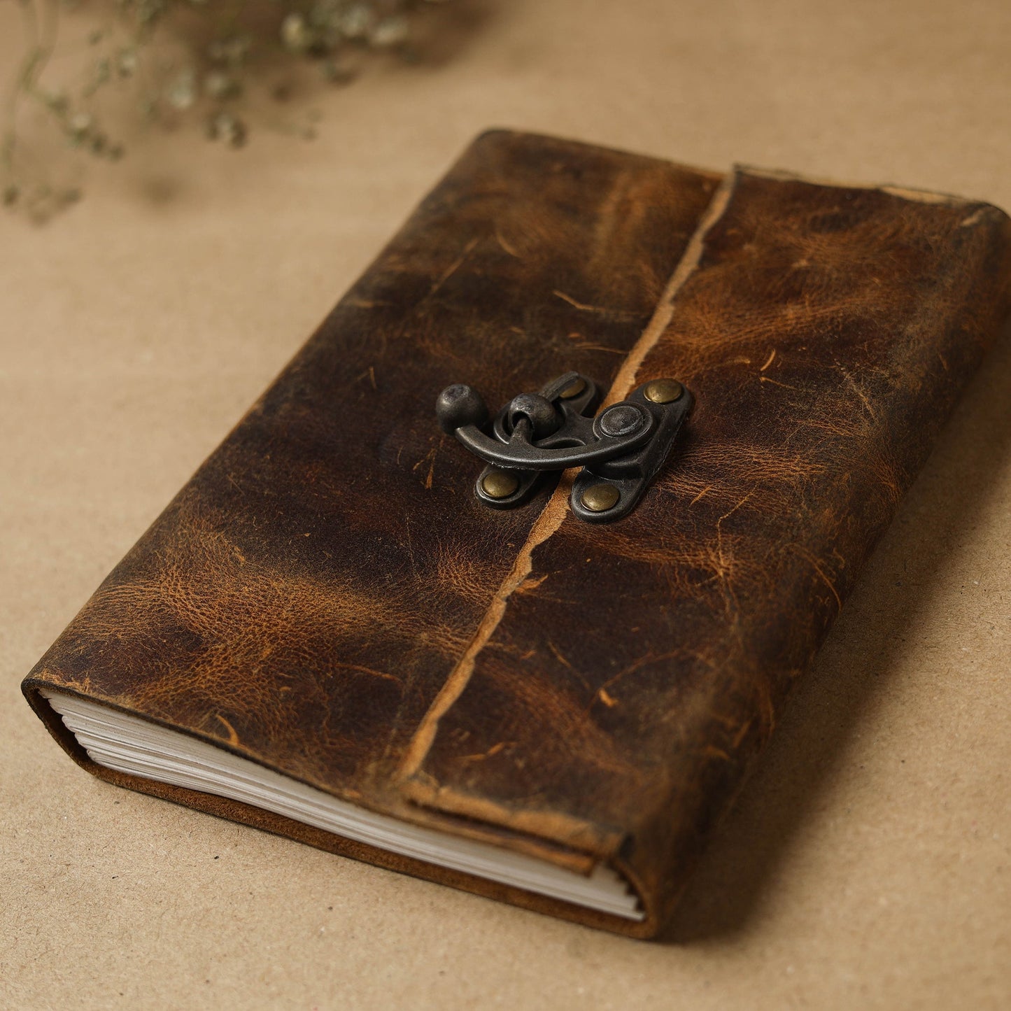 Brown - leather cover handmade paper notebook 02
