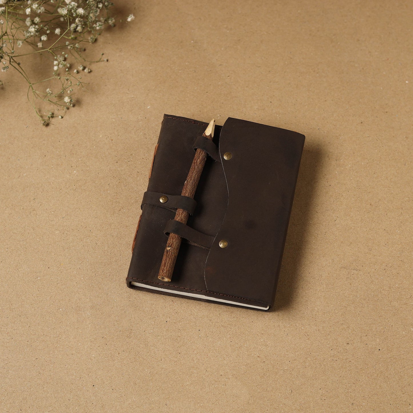 Brown - leather cover handmade paper notebook 23