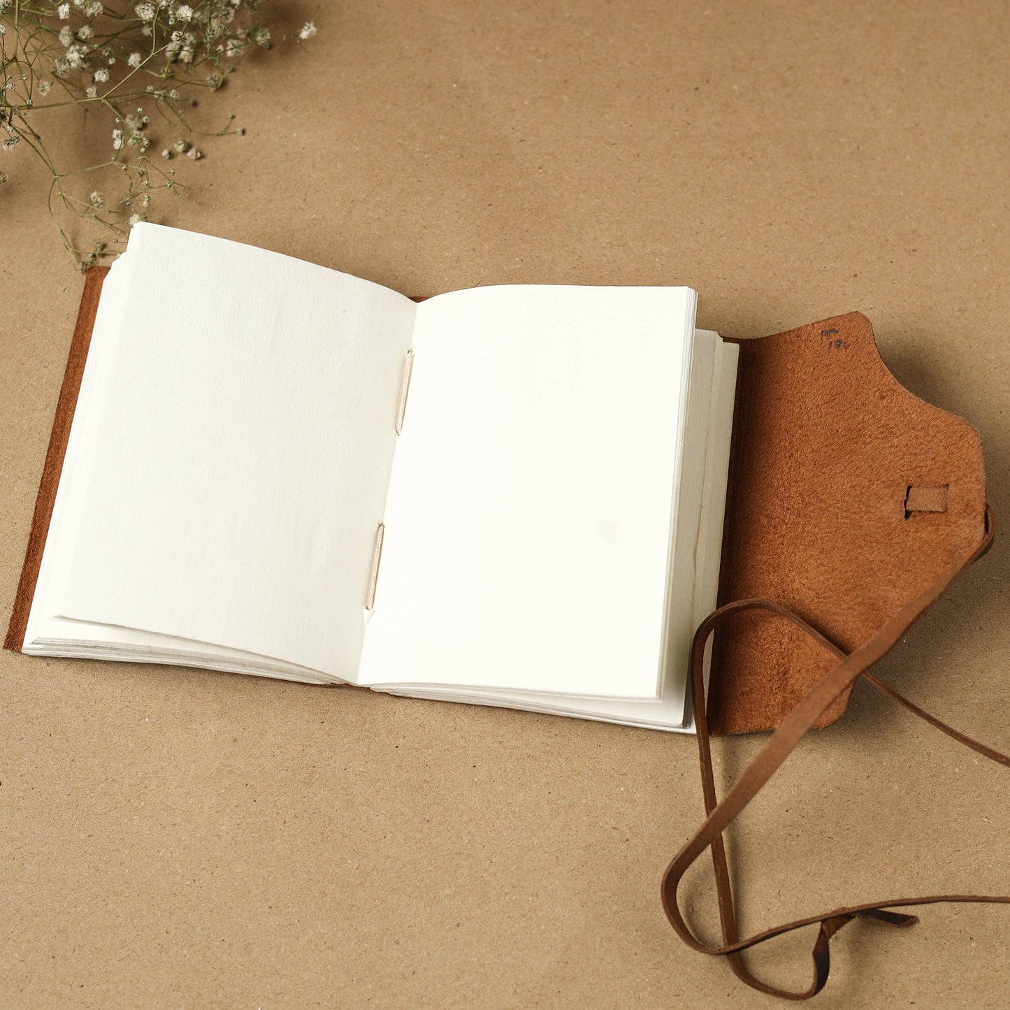 Brown - leather cover handmade paper notebook 24