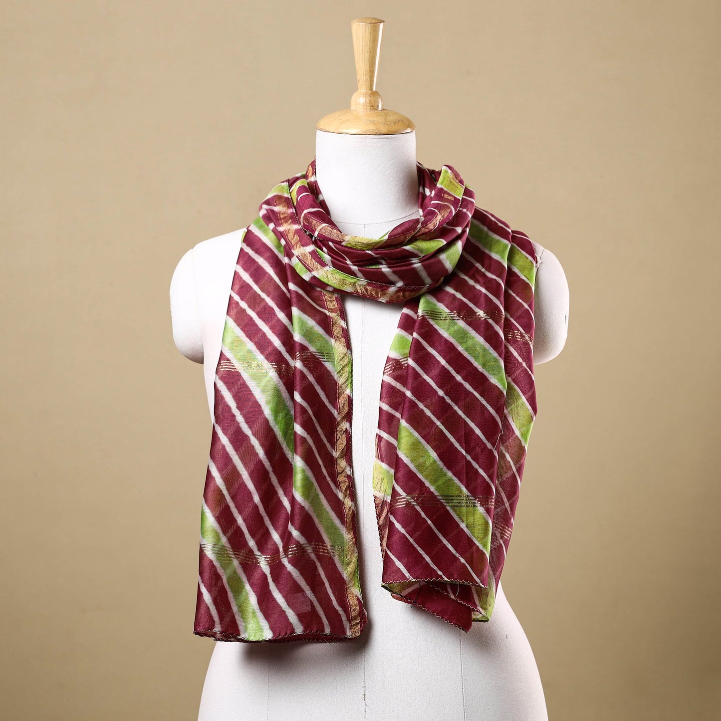 Brown - leheriya tie-dye chanderi silk handloom stole