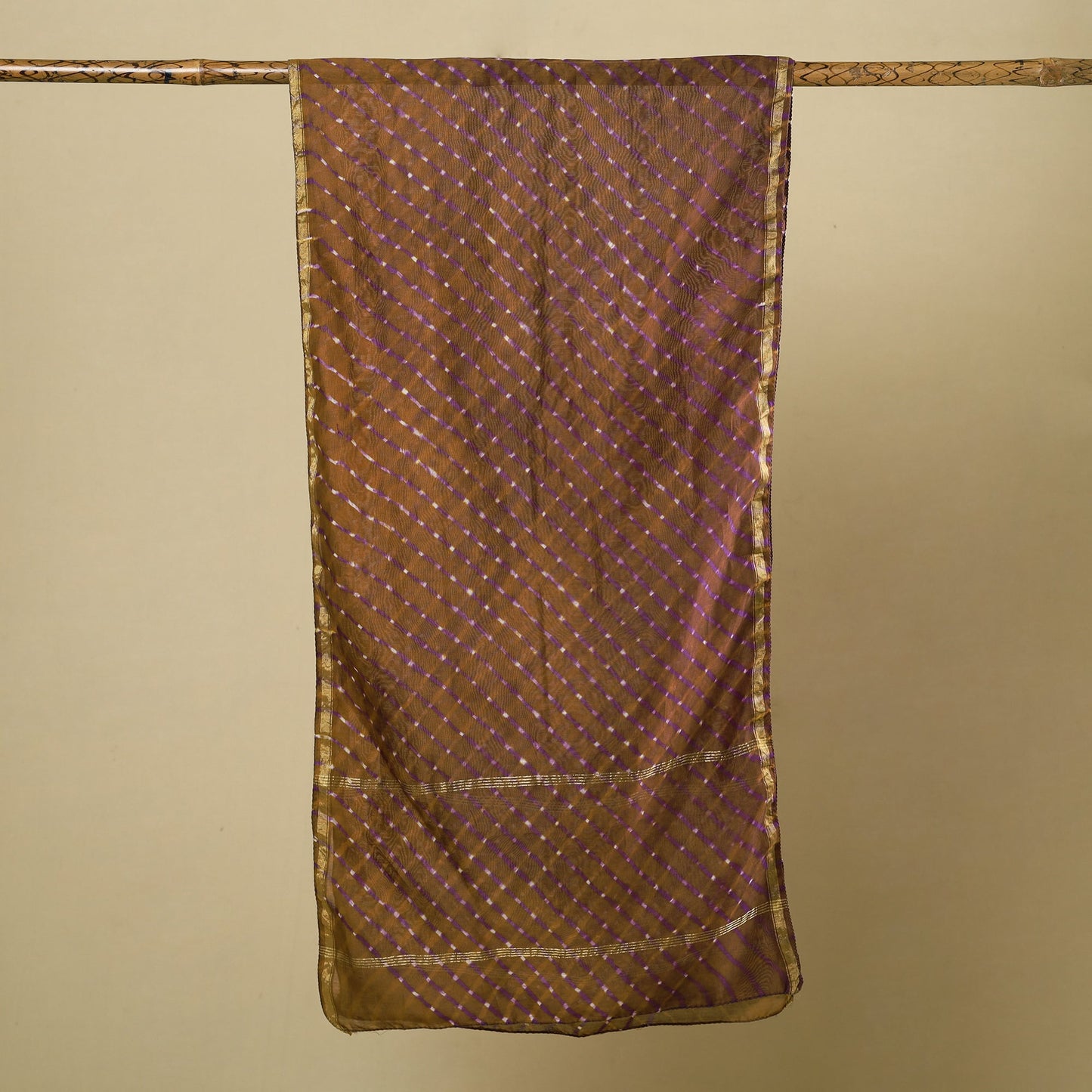 Brown - leheriya tie-dye mothra chanderi silk handloom