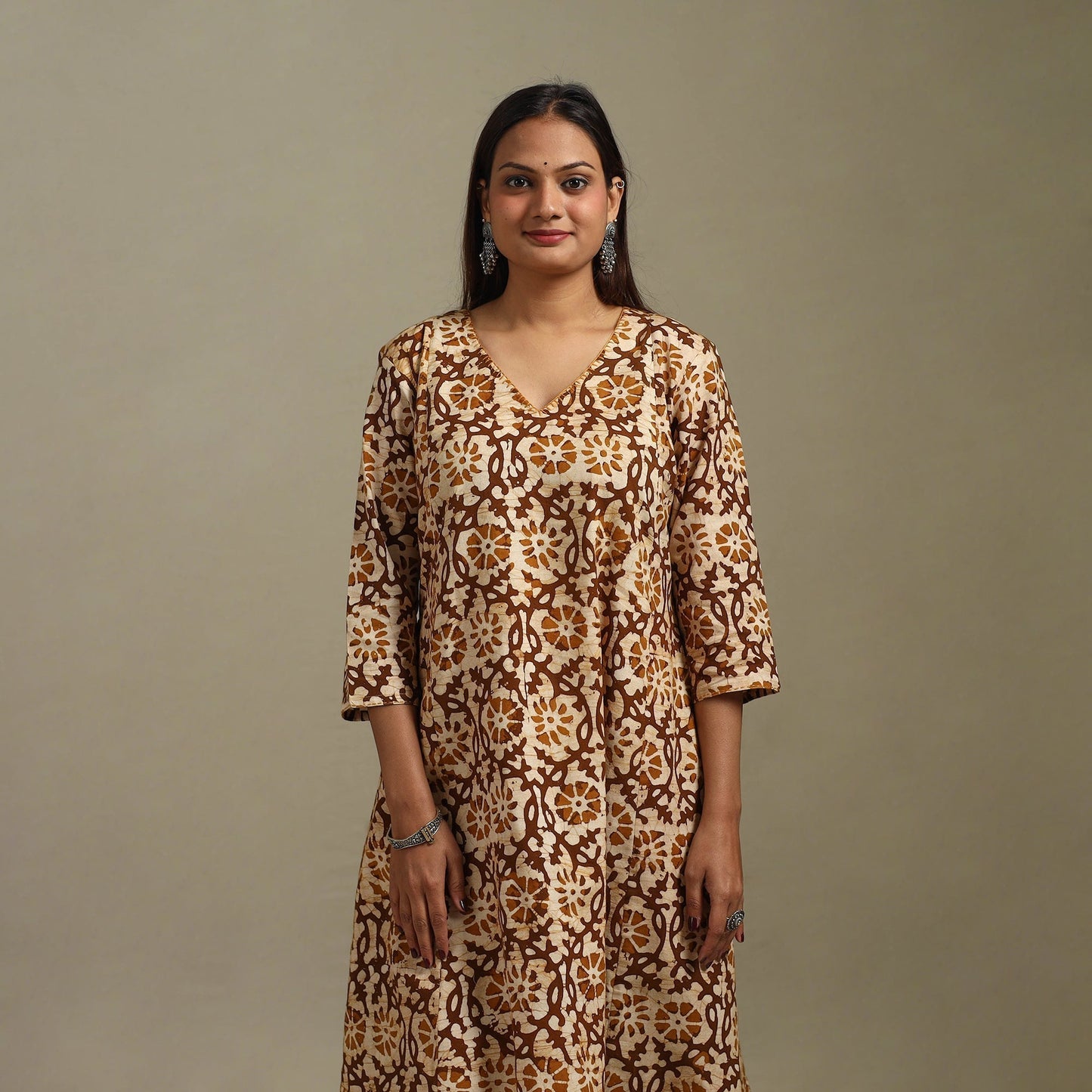 A-line embroidered cotton hand batik kurta for women 13