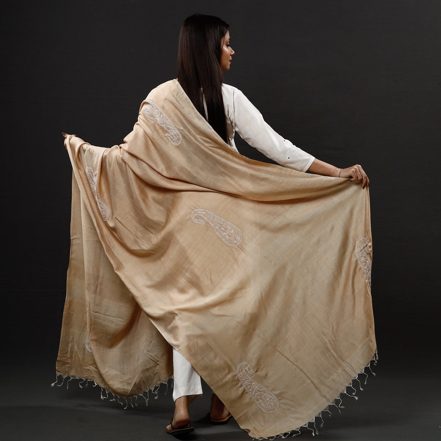 Lucknow Chikankari Heavy Hand Embroidery Silk Cotton Dupatta