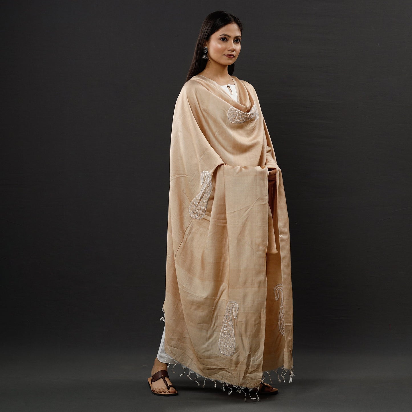 Lucknow Chikankari Heavy Hand Embroidery Silk Cotton Dupatta