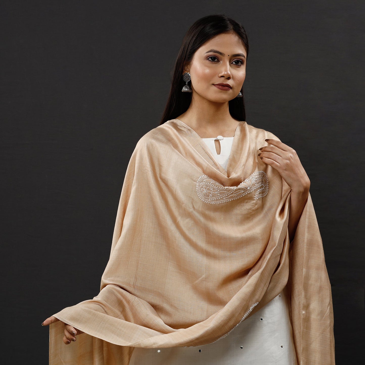 Lucknow Chikankari Heavy Hand Embroidery Silk Cotton Dupatta