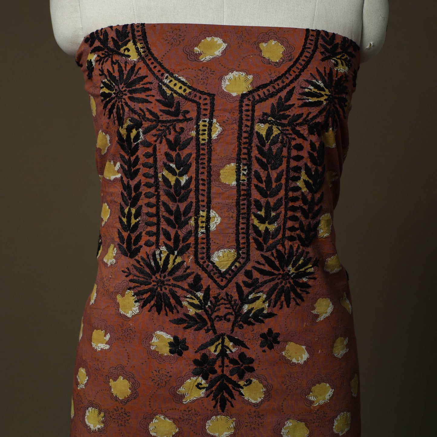 Lucknowi chikankari hand work bagru block print unstitched