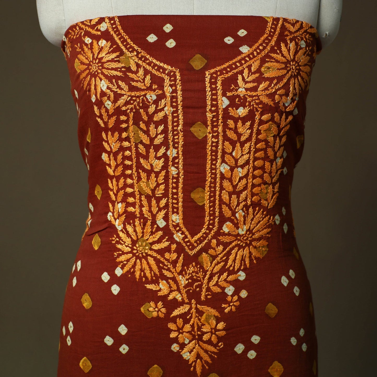 Lucknowi chikankari hand work bandhani unstitched kurta