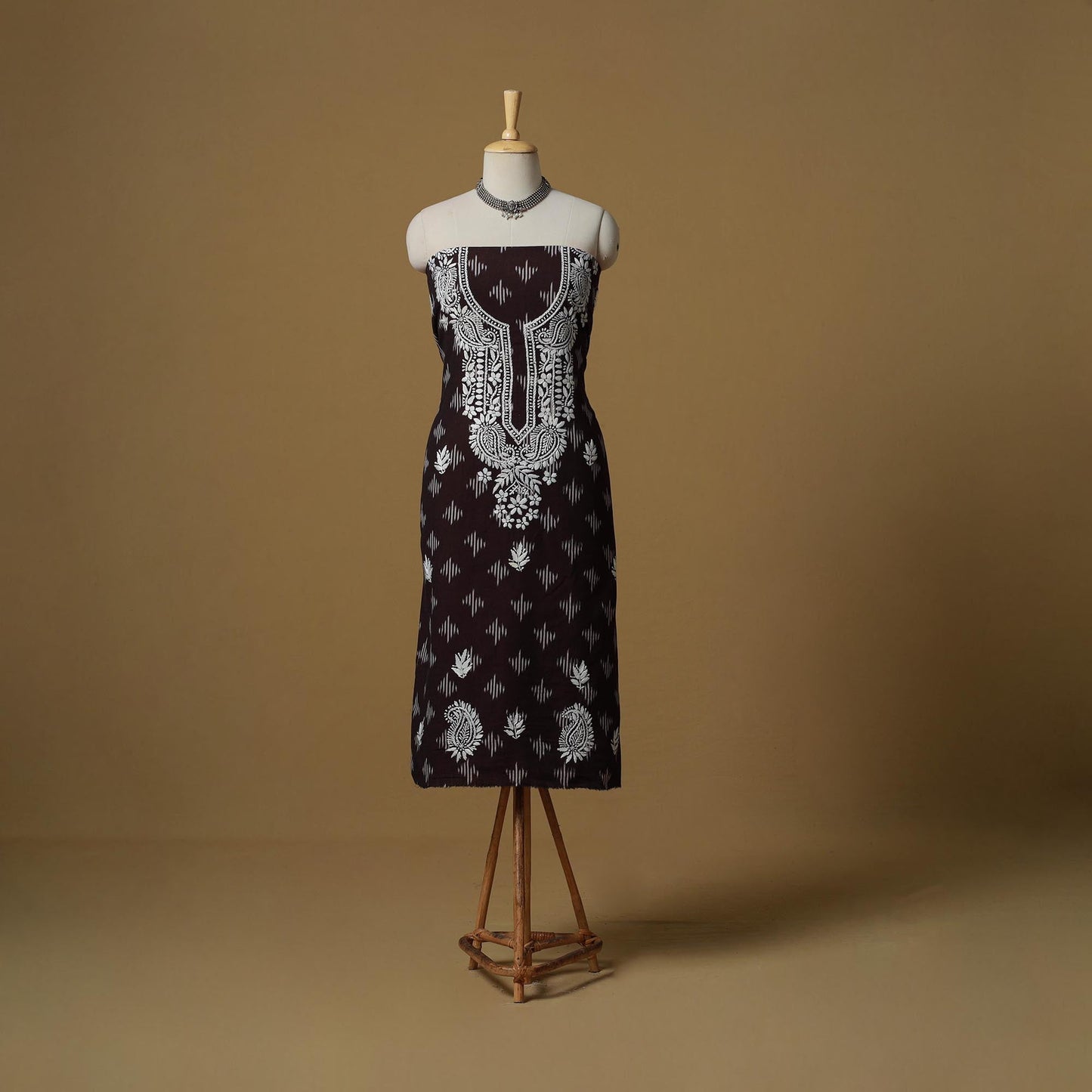 Lucknowi chikankari hand work pochampally ikat unstitched