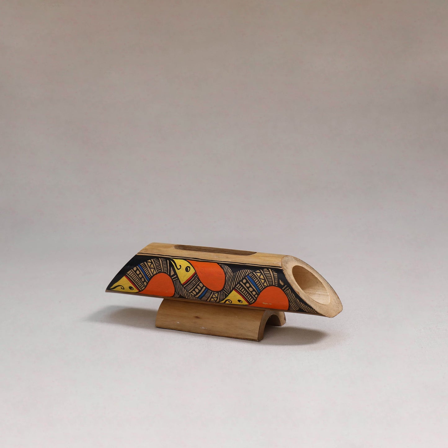 Madhubani handpainted hand carved natural bamboo wood phone