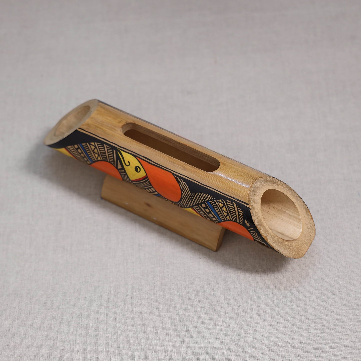 Madhubani handpainted hand carved natural bamboo wood phone