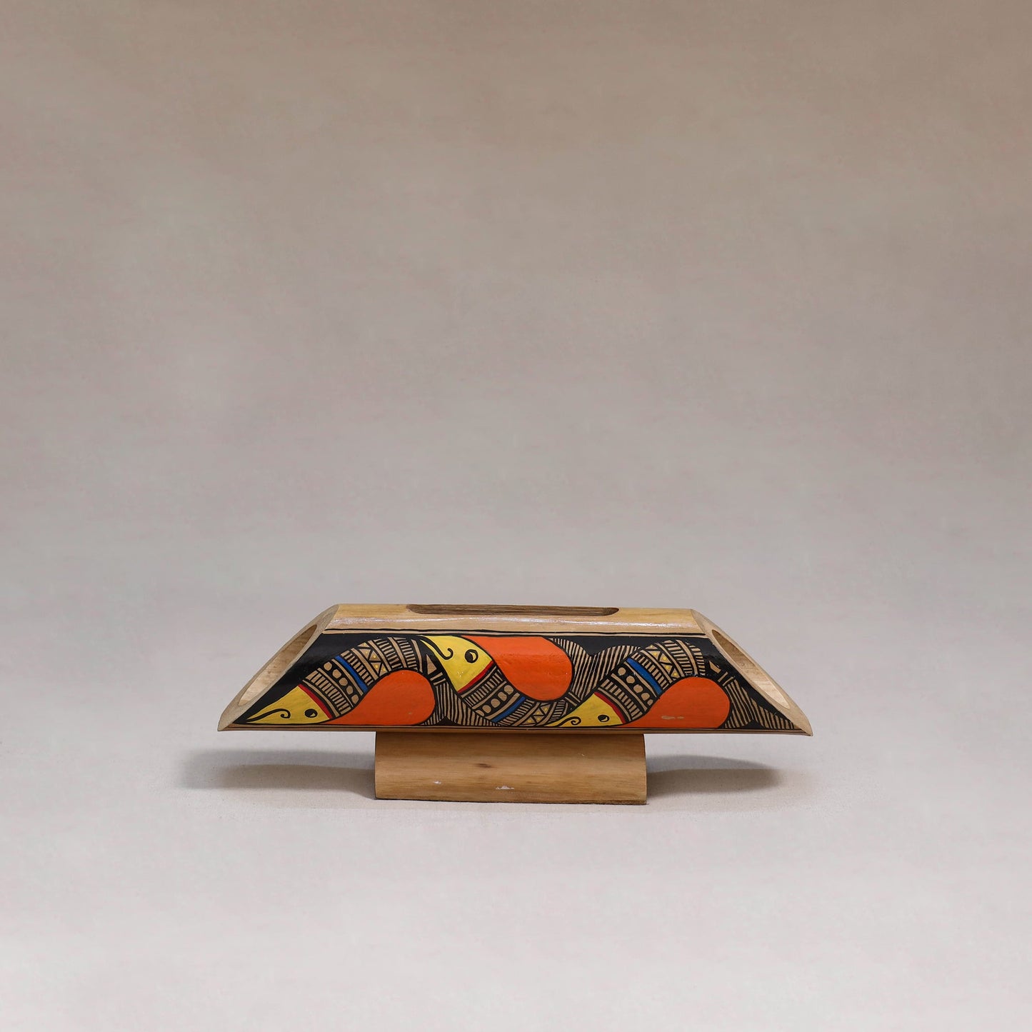 Madhubani handpainted hand carved natural bamboo wood phone