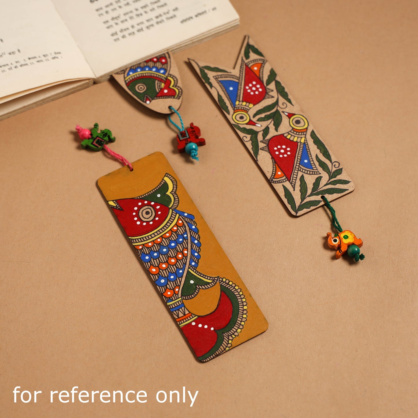 Madhubani handpainted wooden bookmark 02 - handcrafted