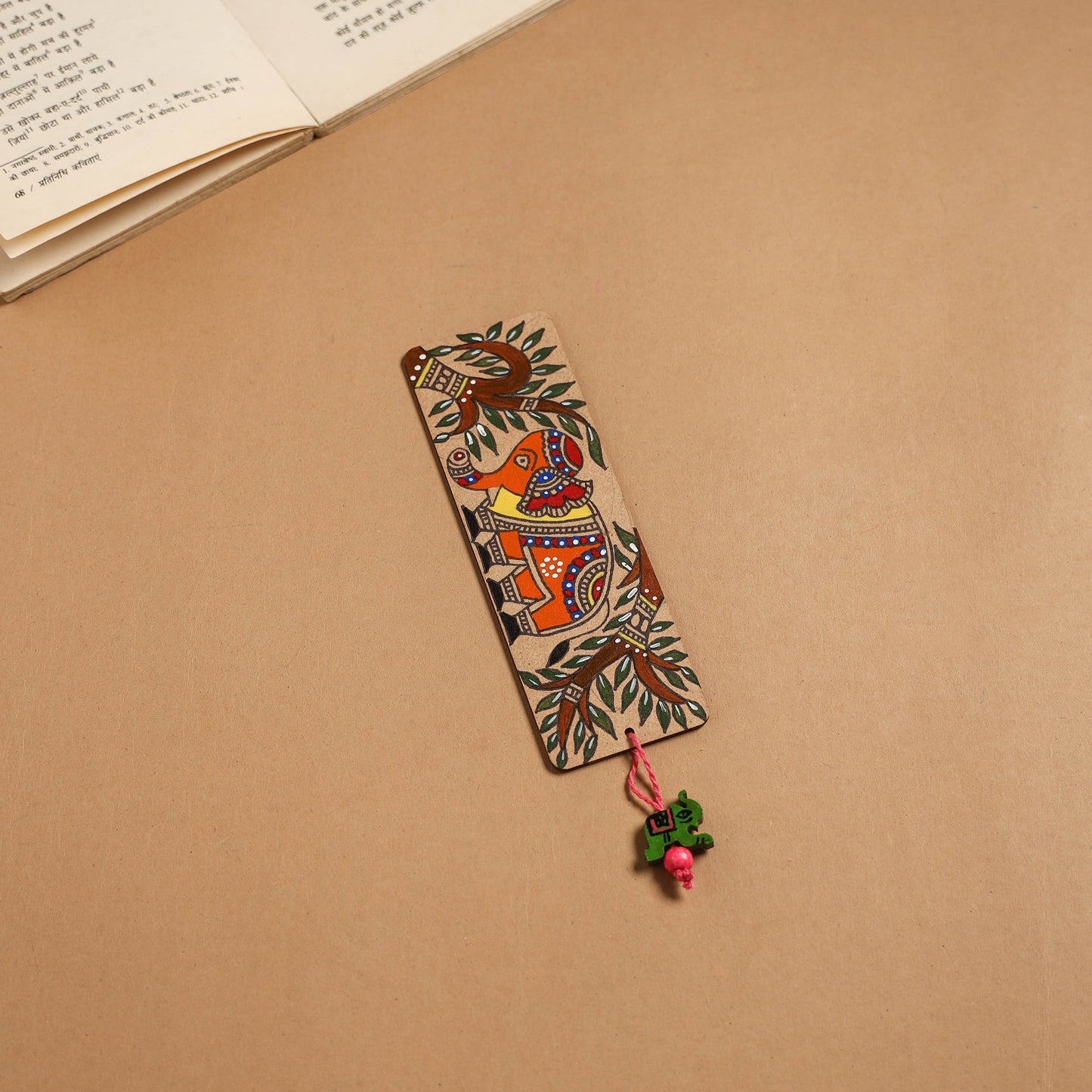 Madhubani handpainted wooden bookmark 09 - handcrafted