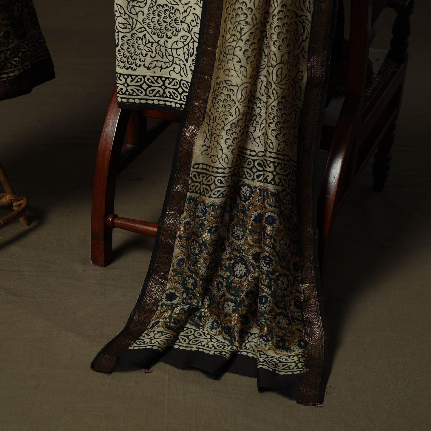Maheshwari silk hand block bagru print 3pc unstitched dress
