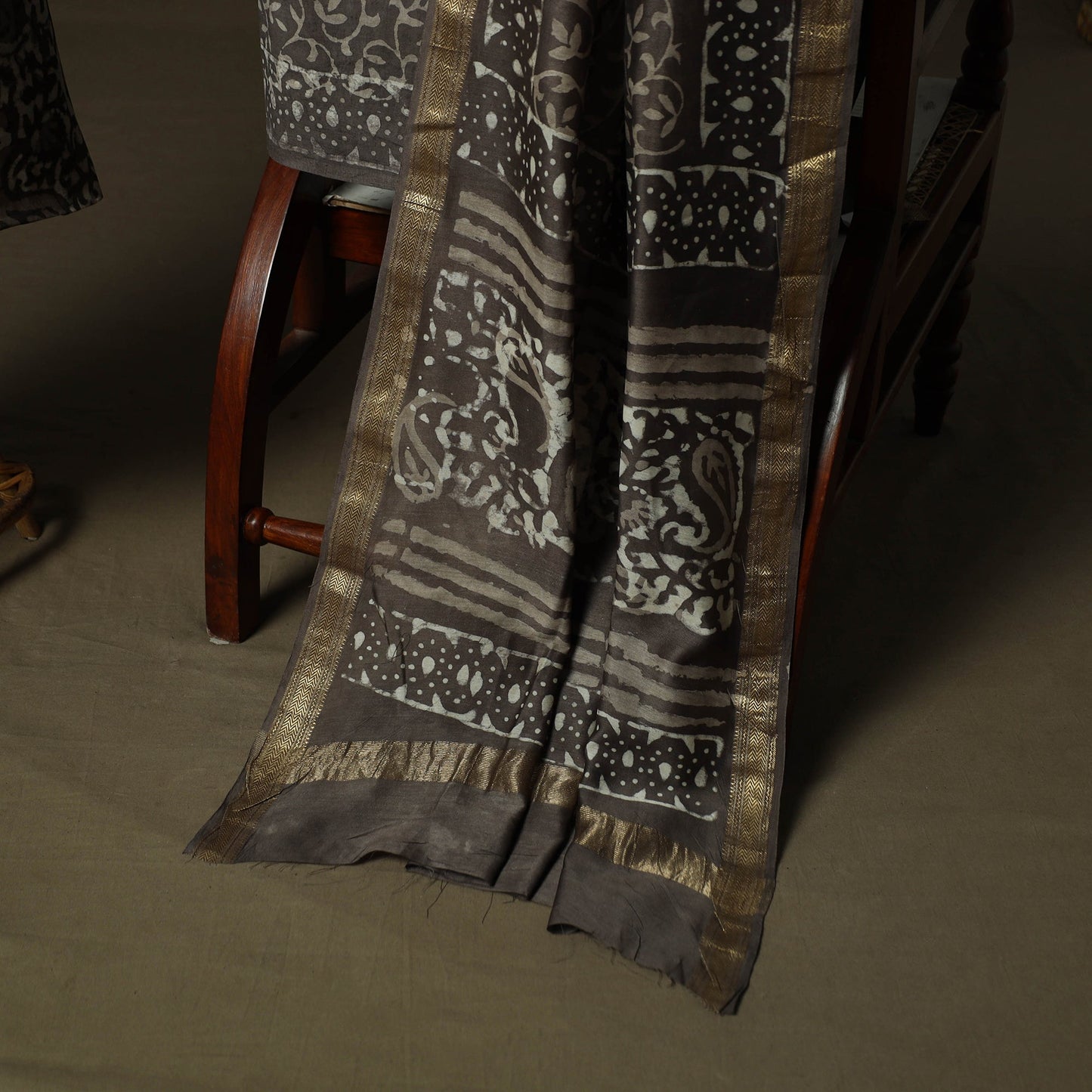 Maheshwari silk hand block bagru print 3pc unstitched dress