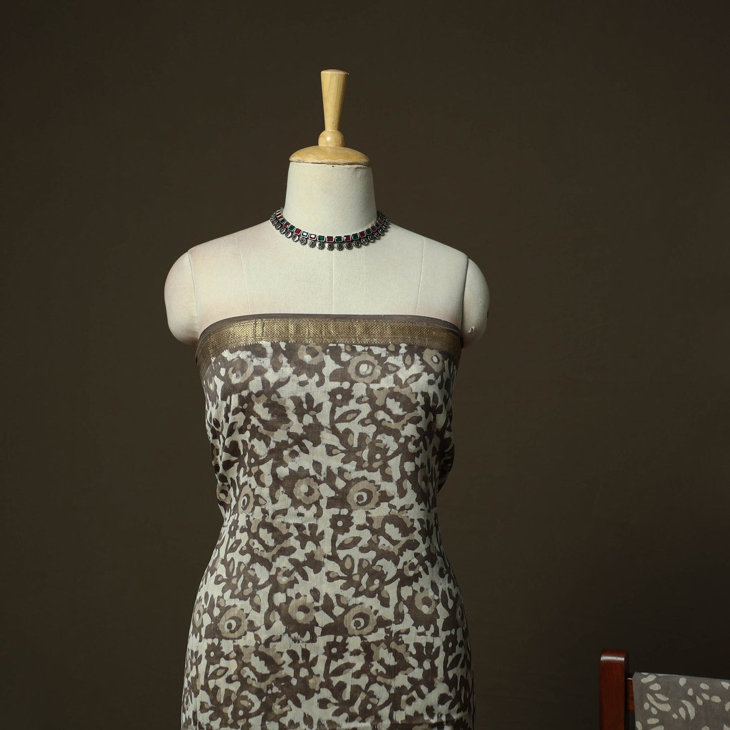 Maheshwari silk hand block bagru print 3pc unstitched dress
