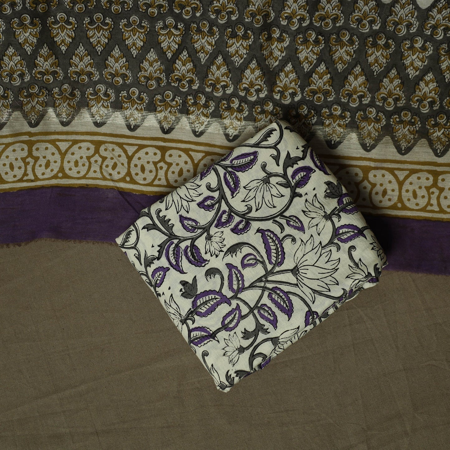 Maheshwari silk hand block bagru print 3pc unstitched dress