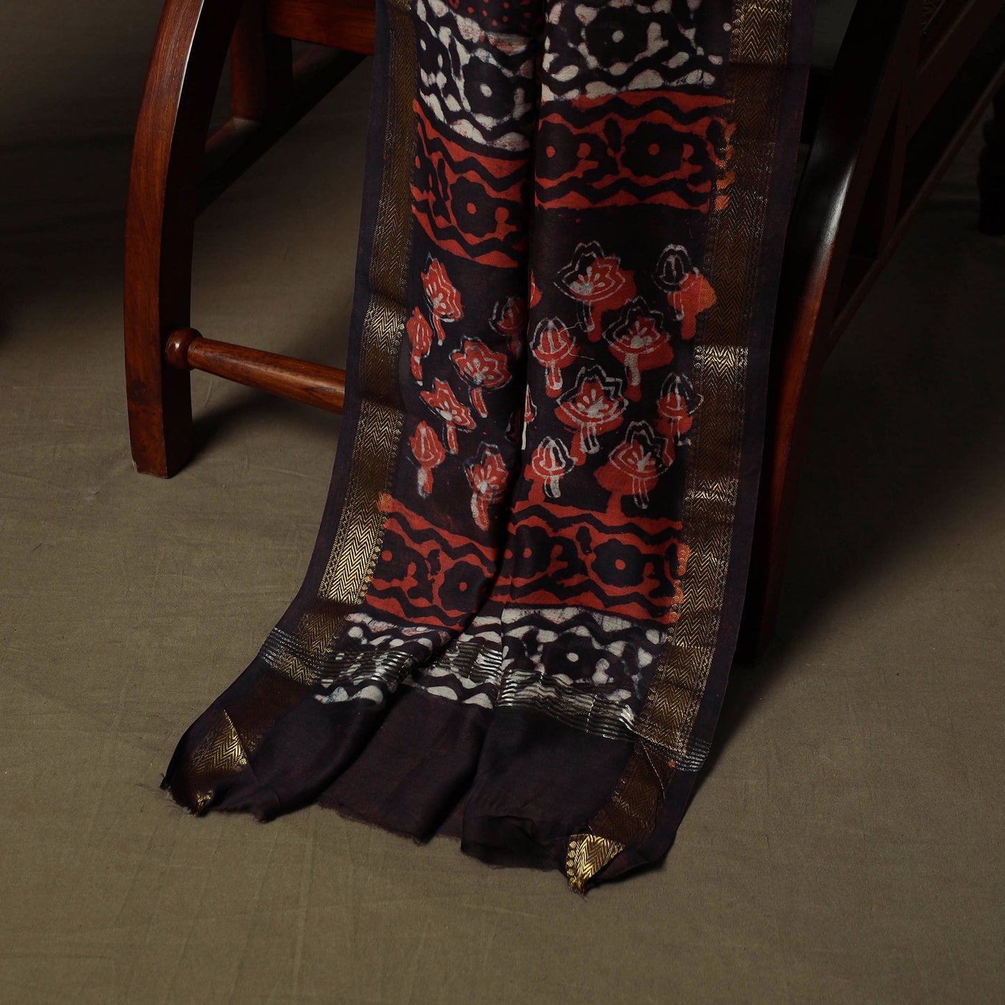 Maheshwari silk hand block bagru print 3pc unstitched dress