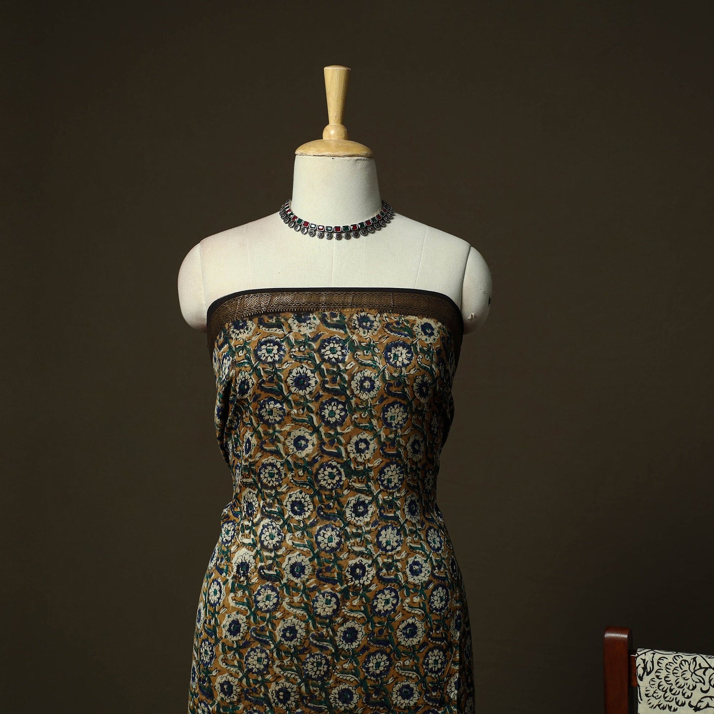Maheshwari silk hand block bagru print 3pc unstitched dress