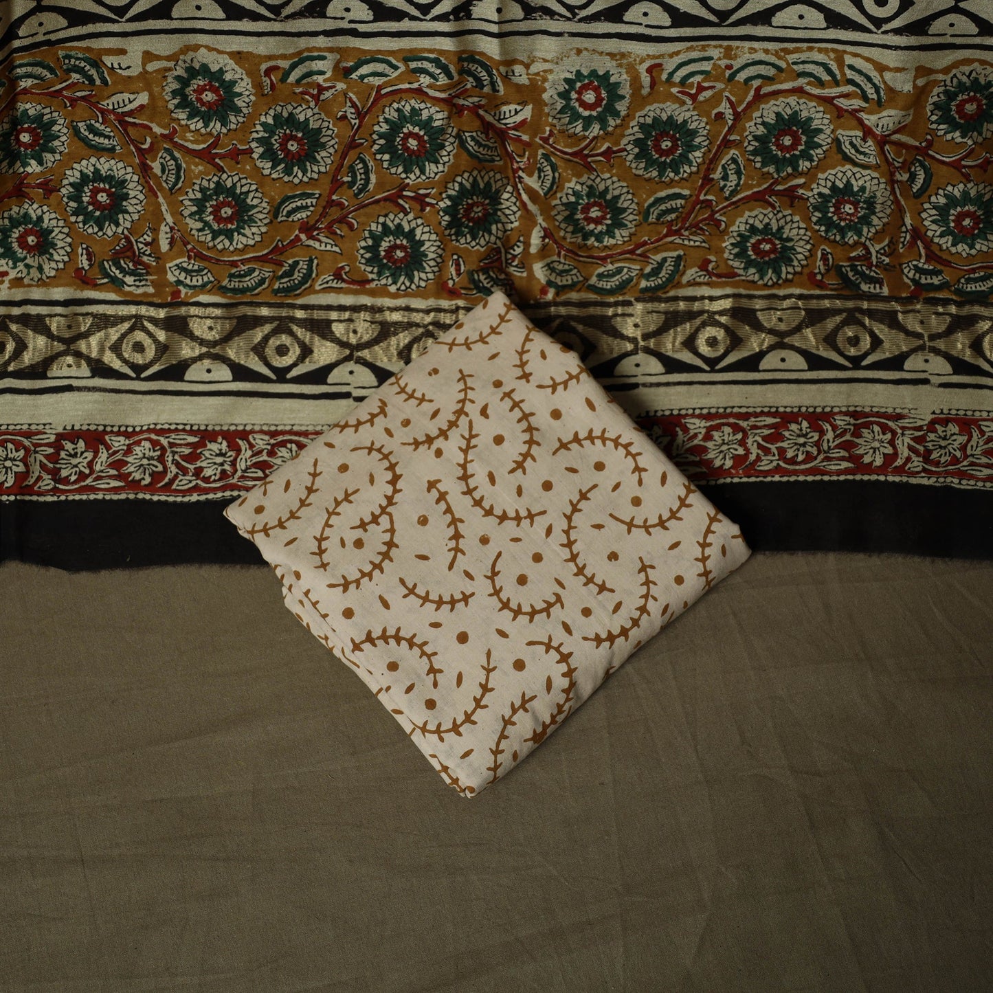 Maheshwari silk hand block bagru print 3pc unstitched dress