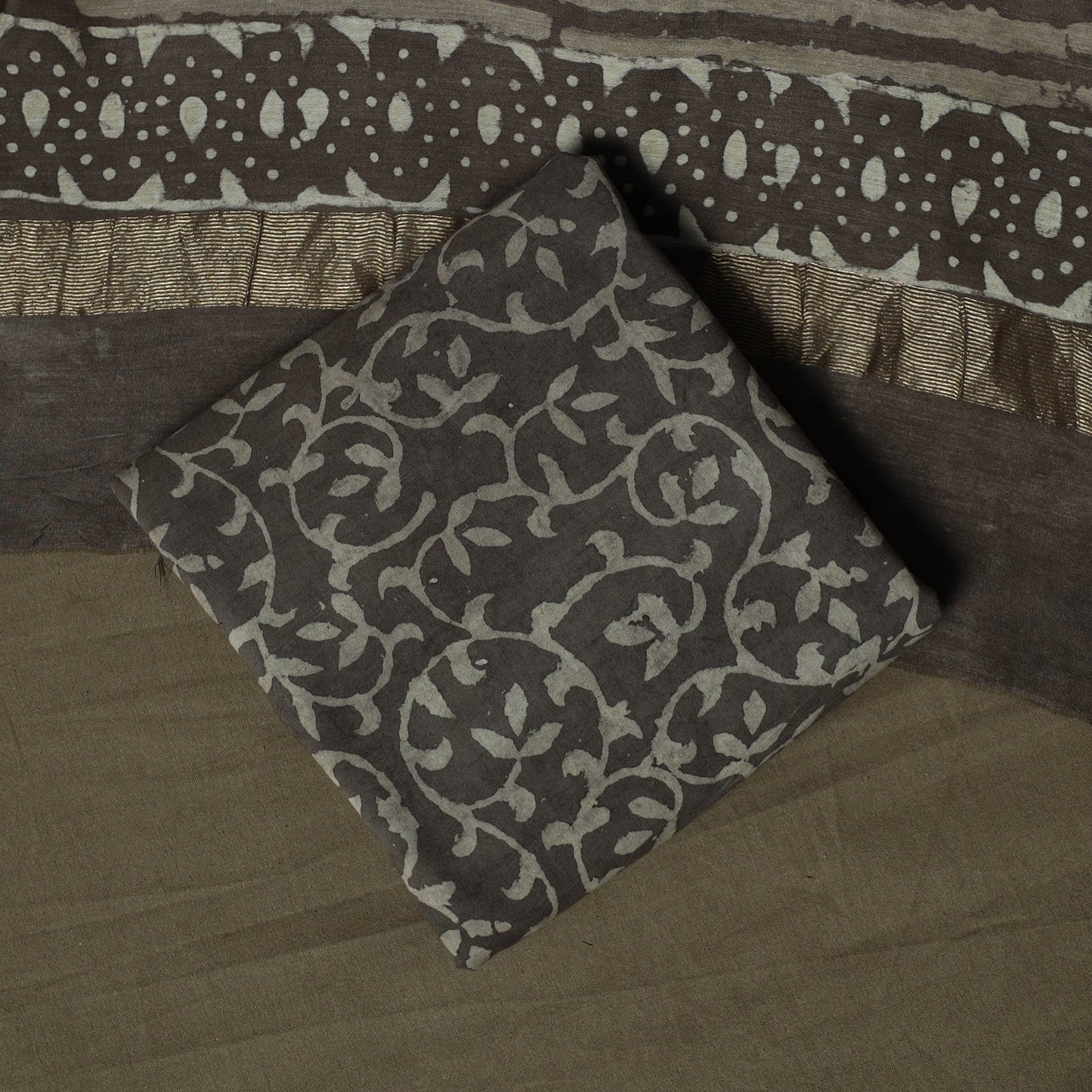 Maheshwari silk hand block bagru print 3pc unstitched dress
