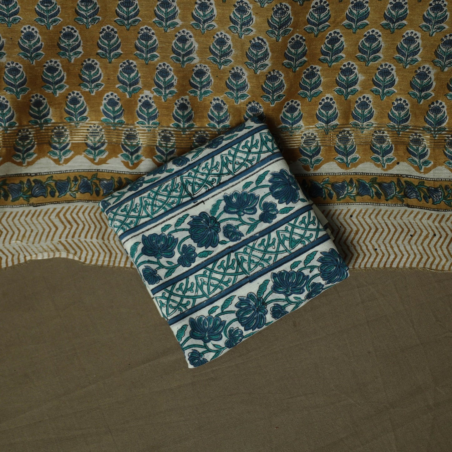 Maheshwari silk hand block sanganeri print 3pc unstitched