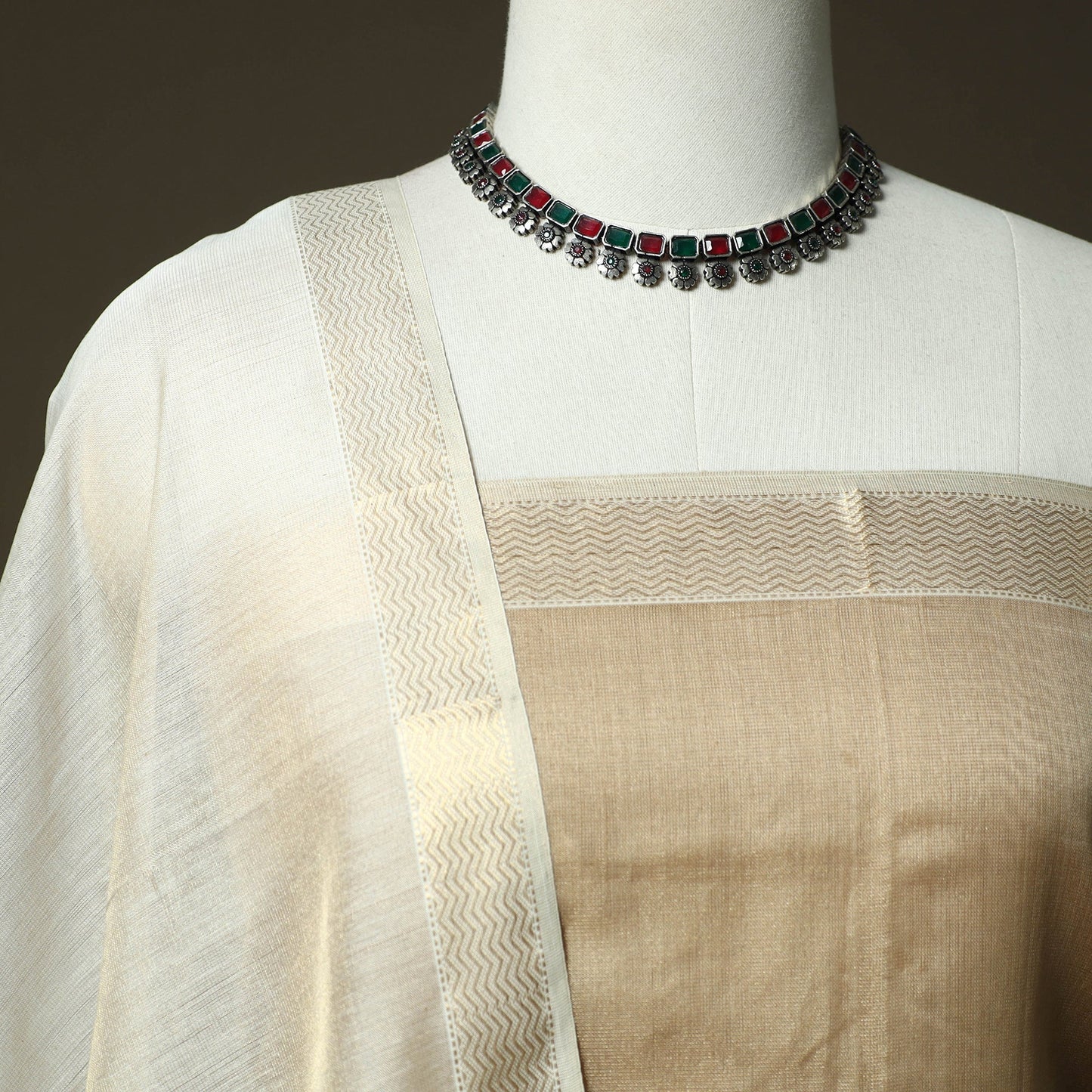 Maheshwari silk tissue zari handloom 2pc unstitched dress
