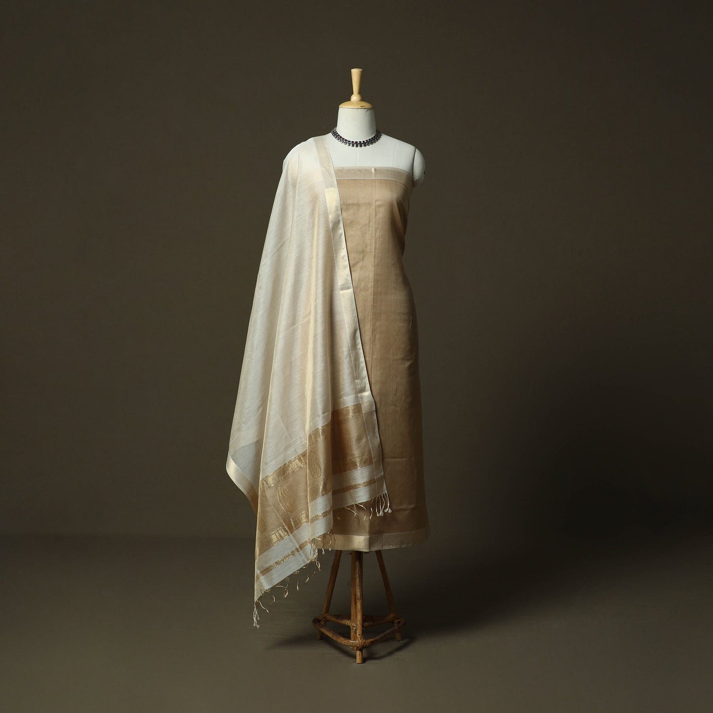Maheshwari silk tissue zari handloom 2pc unstitched dress