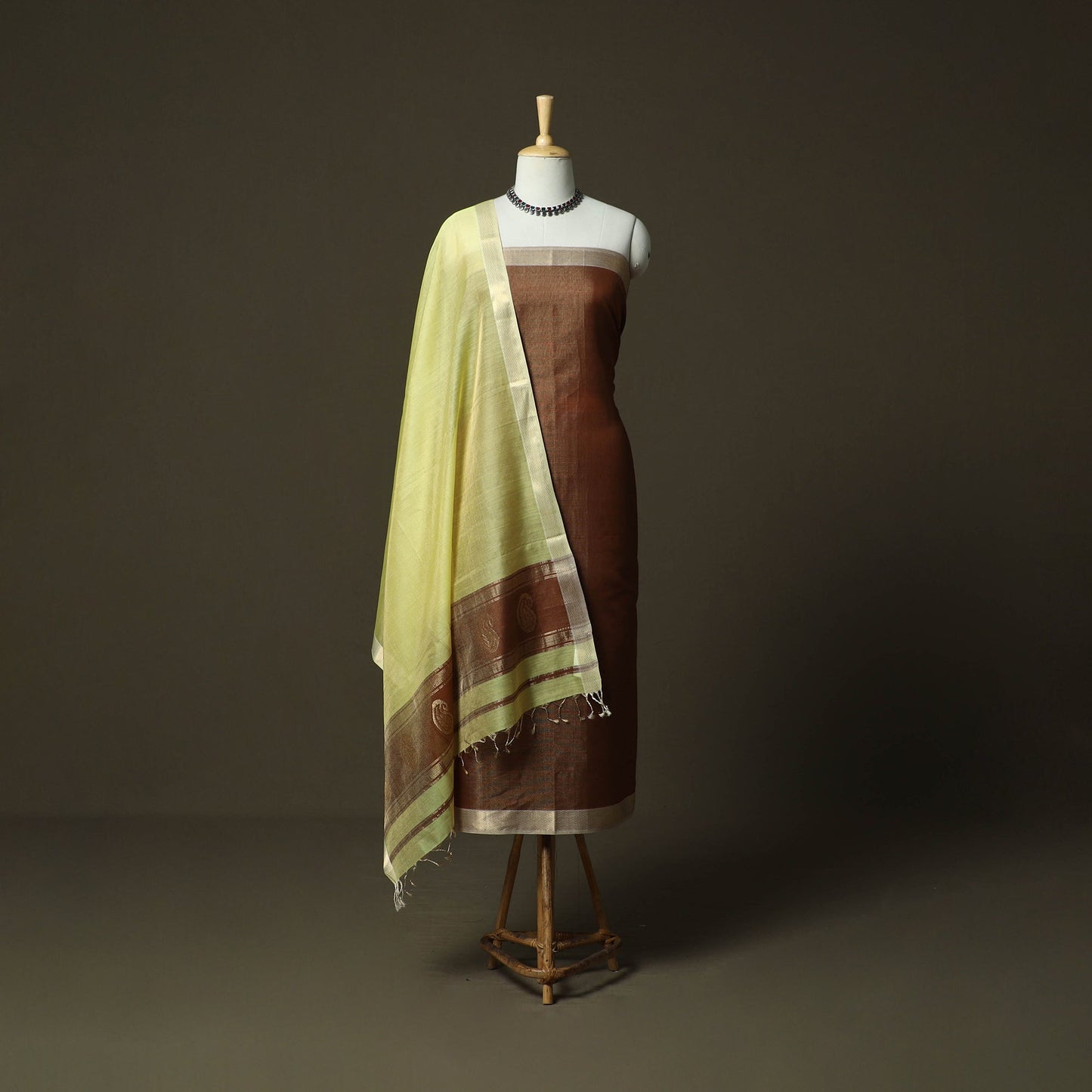 Maheshwari silk tissue zari handloom 2pc unstitched dress