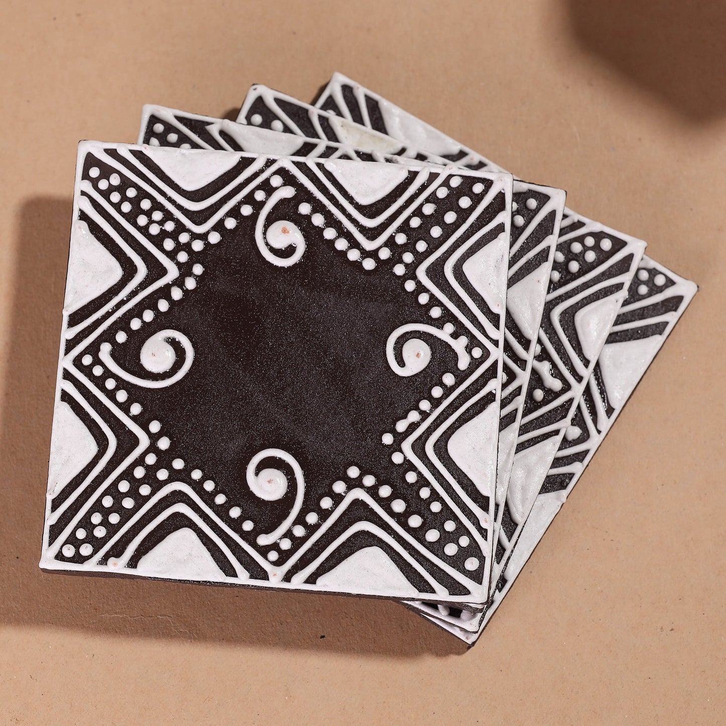 Mandana Art Handpainted Paper Mache Coasters