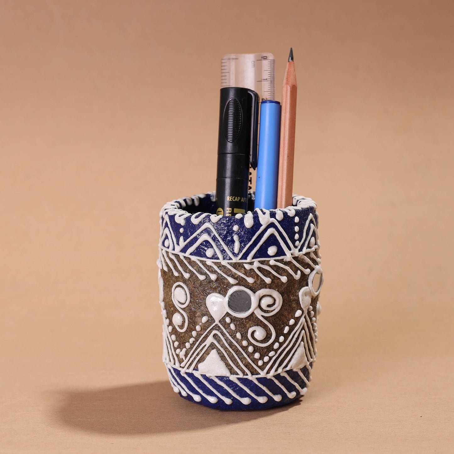 Mandana Art Handpainted Paper Mache Pen Stand