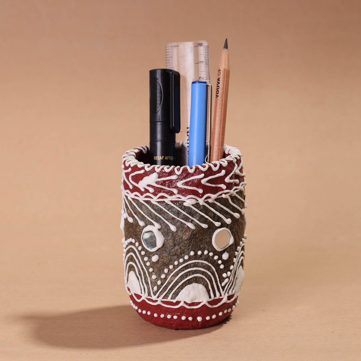 Mandana Art Handpainted Paper Mache Pen Stand