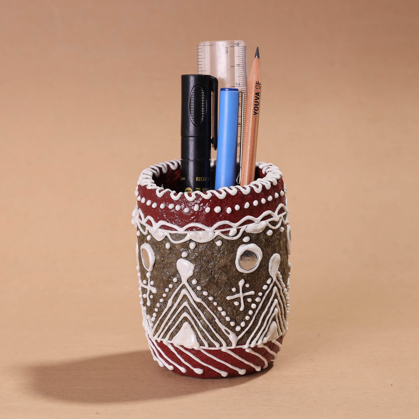 Mandana Art Handpainted Paper Mache Pen Stand
