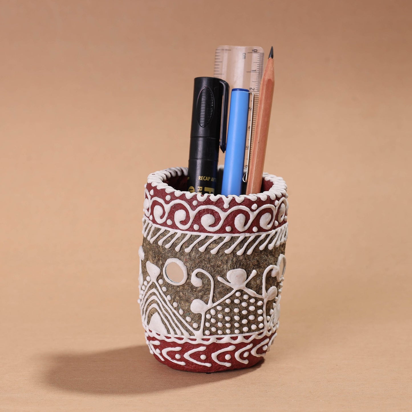 Mandana Art Handpainted Paper Mache Pen Stand