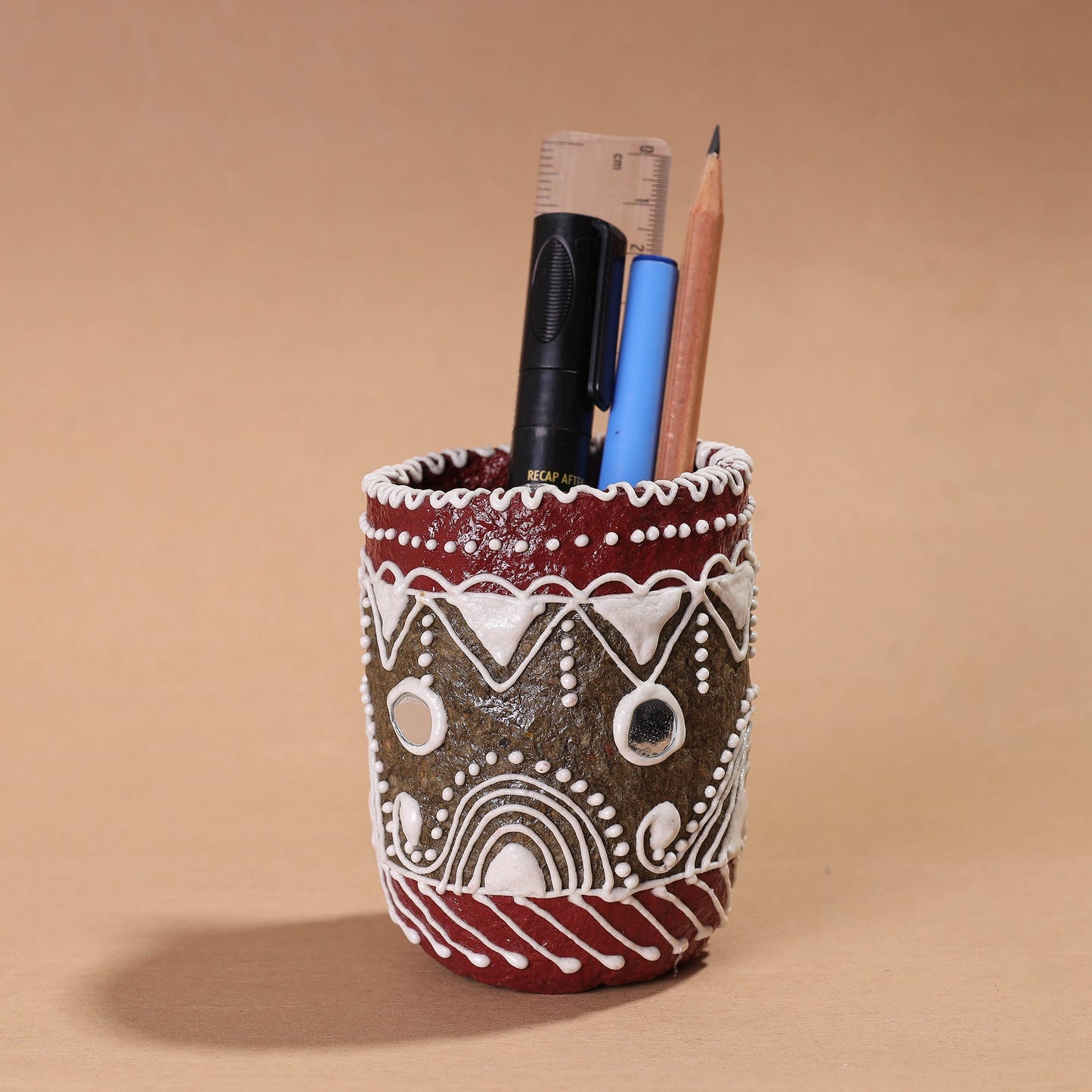 Mandana Art Handpainted Paper Mache Pen Stand