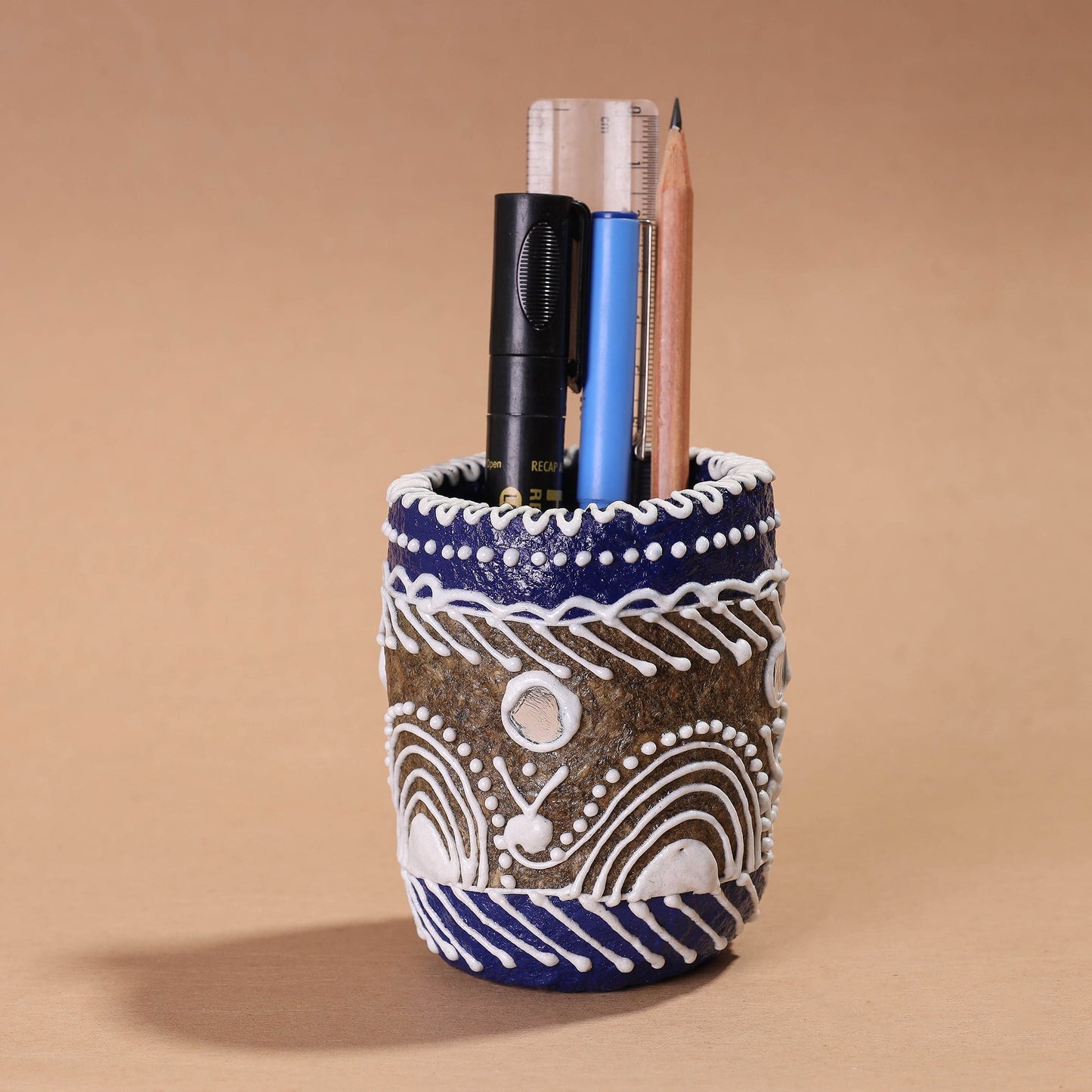 Mandana Art Handpainted Paper Mache Pen Stand