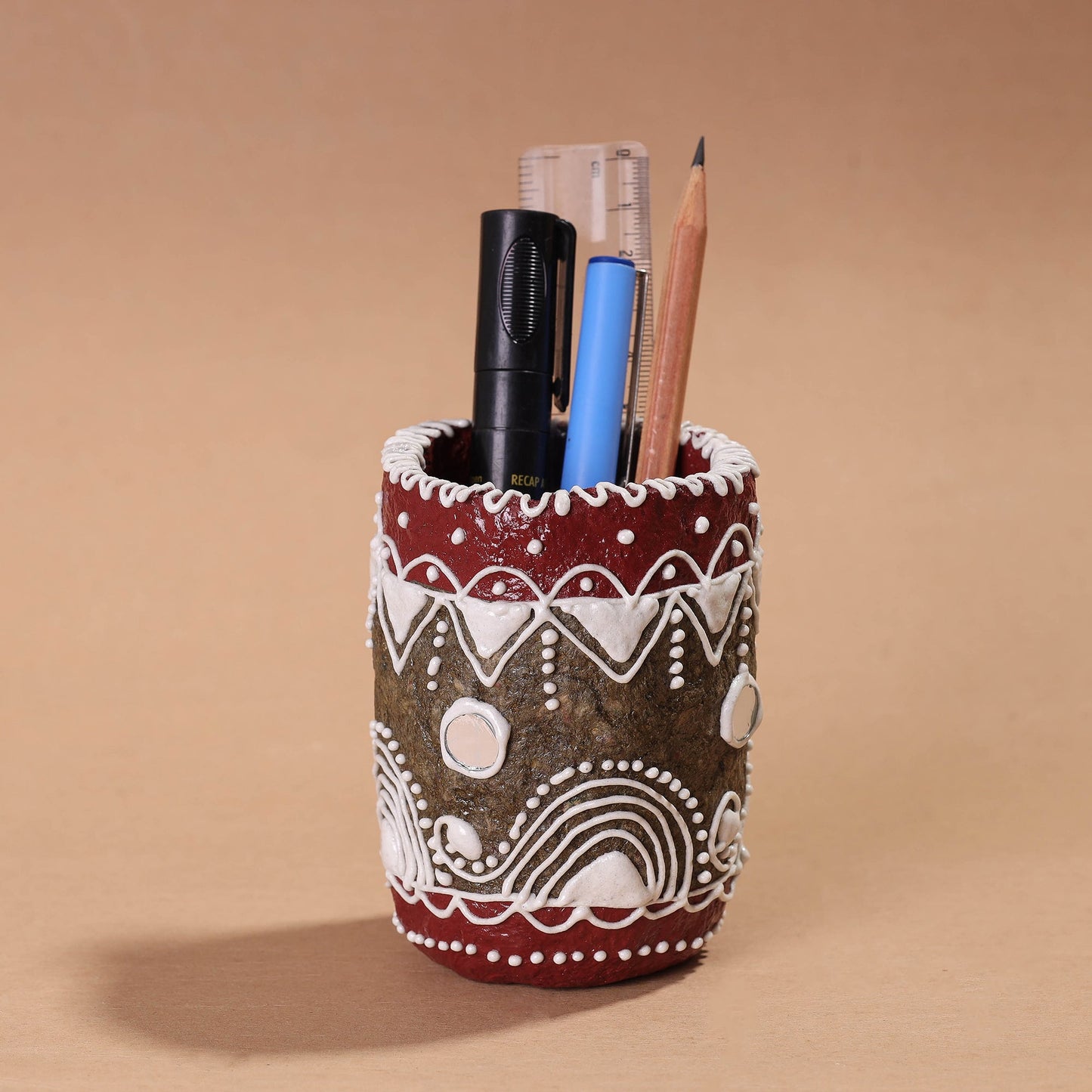 Mandana Art Handpainted Paper Mache Pen Stand