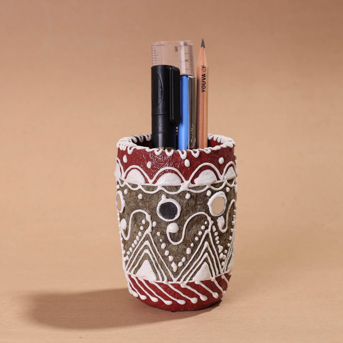 Mandana Art Handpainted Paper Mache Pen Stand
