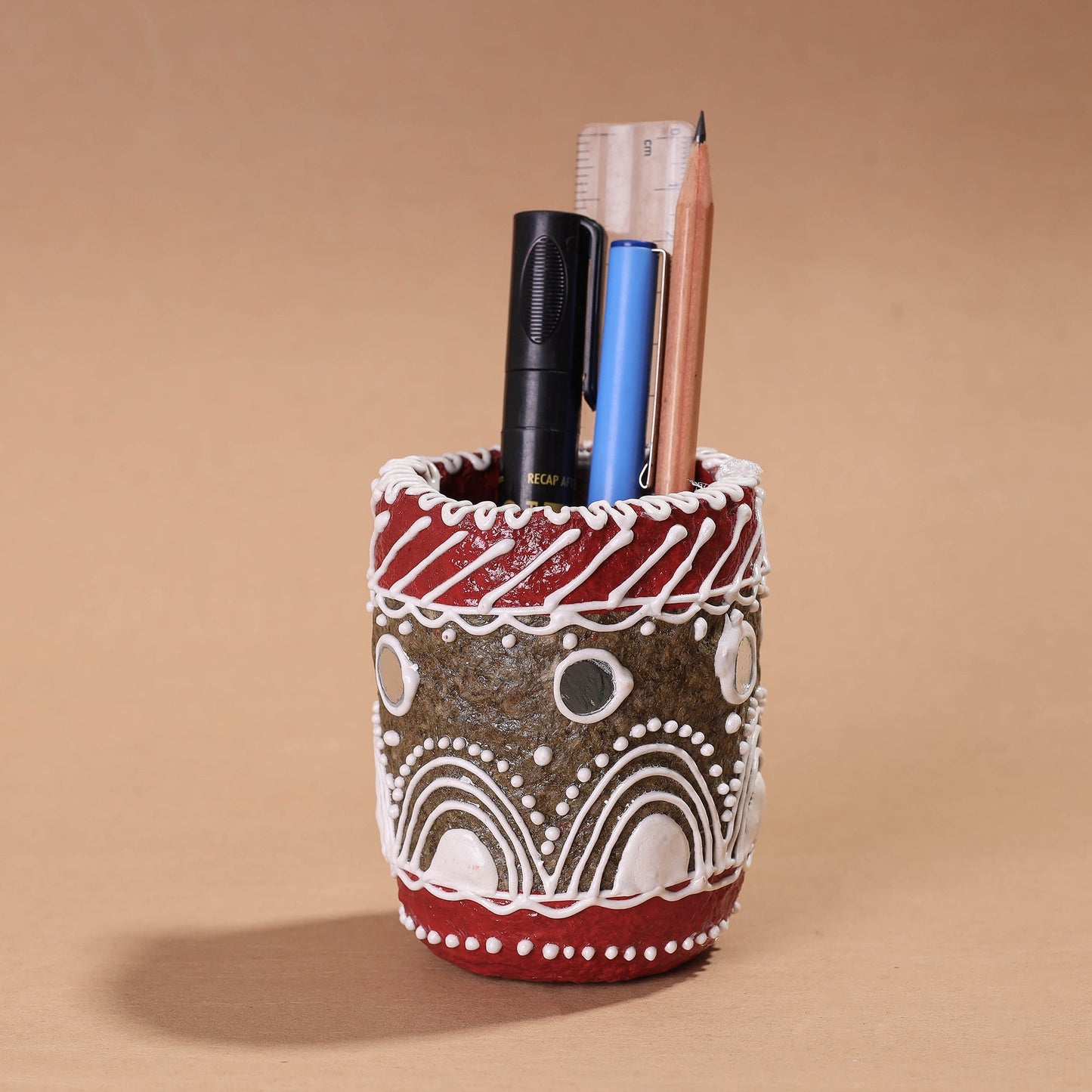 Mandana Art Handpainted Paper Mache Pen Stand