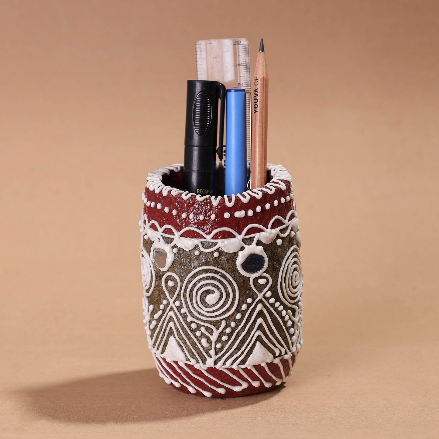 Mandana Art Handpainted Paper Mache Pen Stand