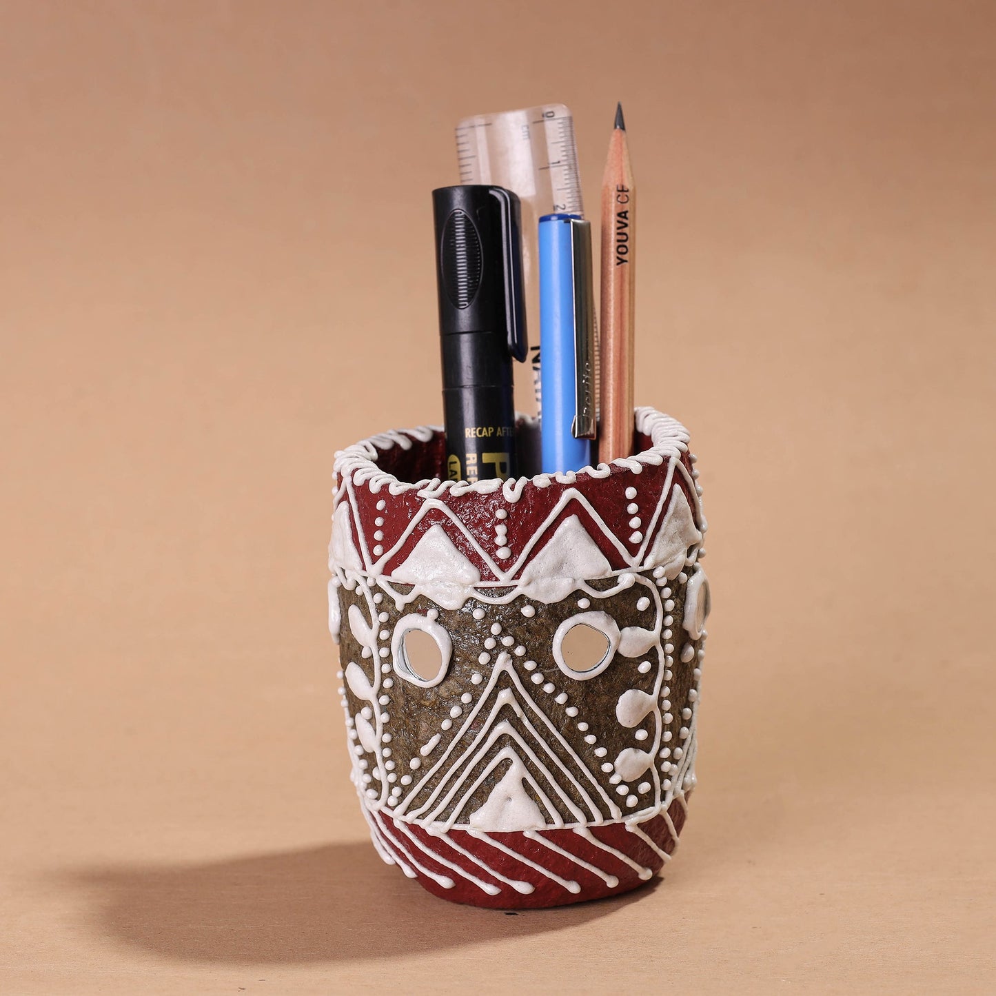 Mandana Art Handpainted Paper Mache Pen Stand