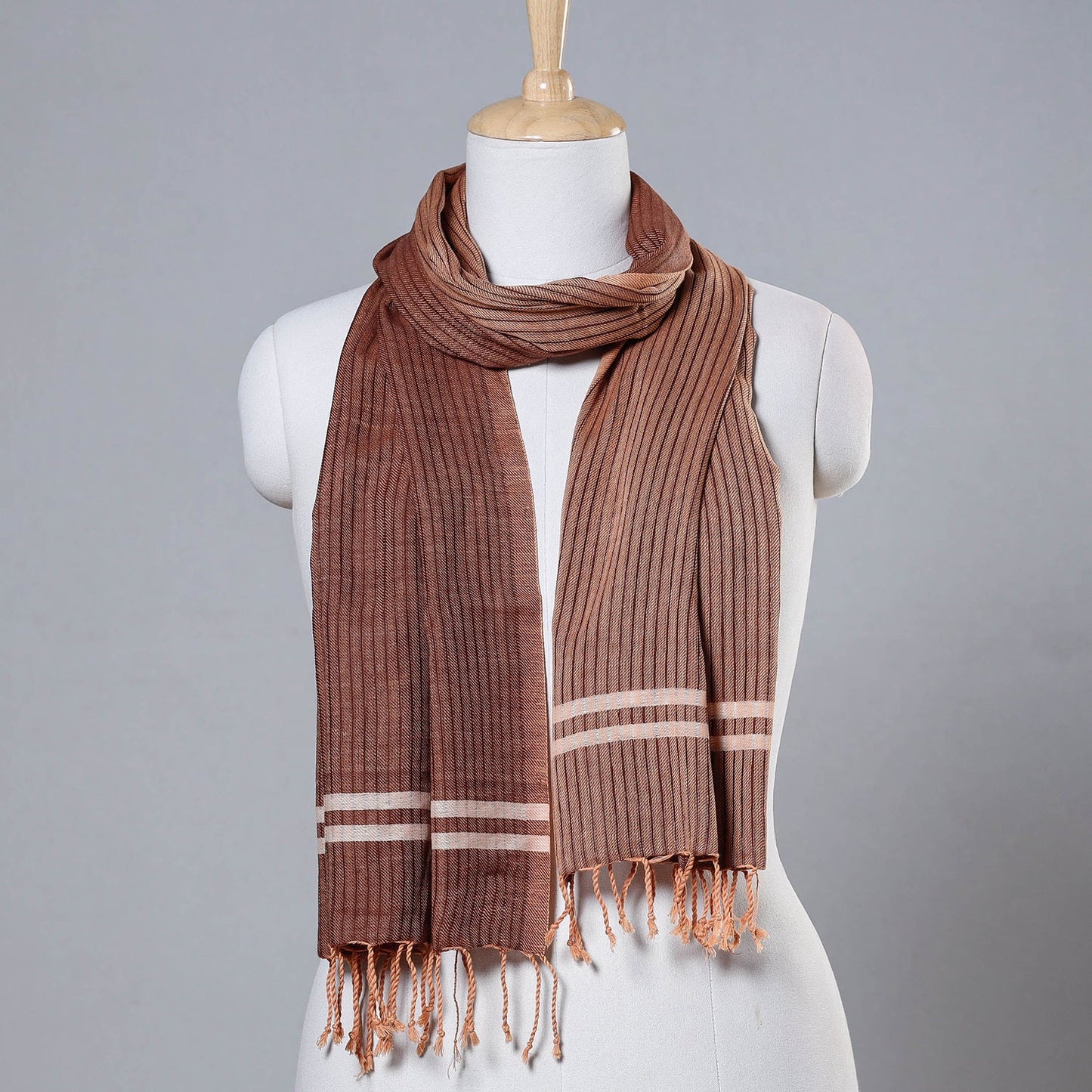 Brown - Mangalagiri Cotton Handloom Stole with Tassels