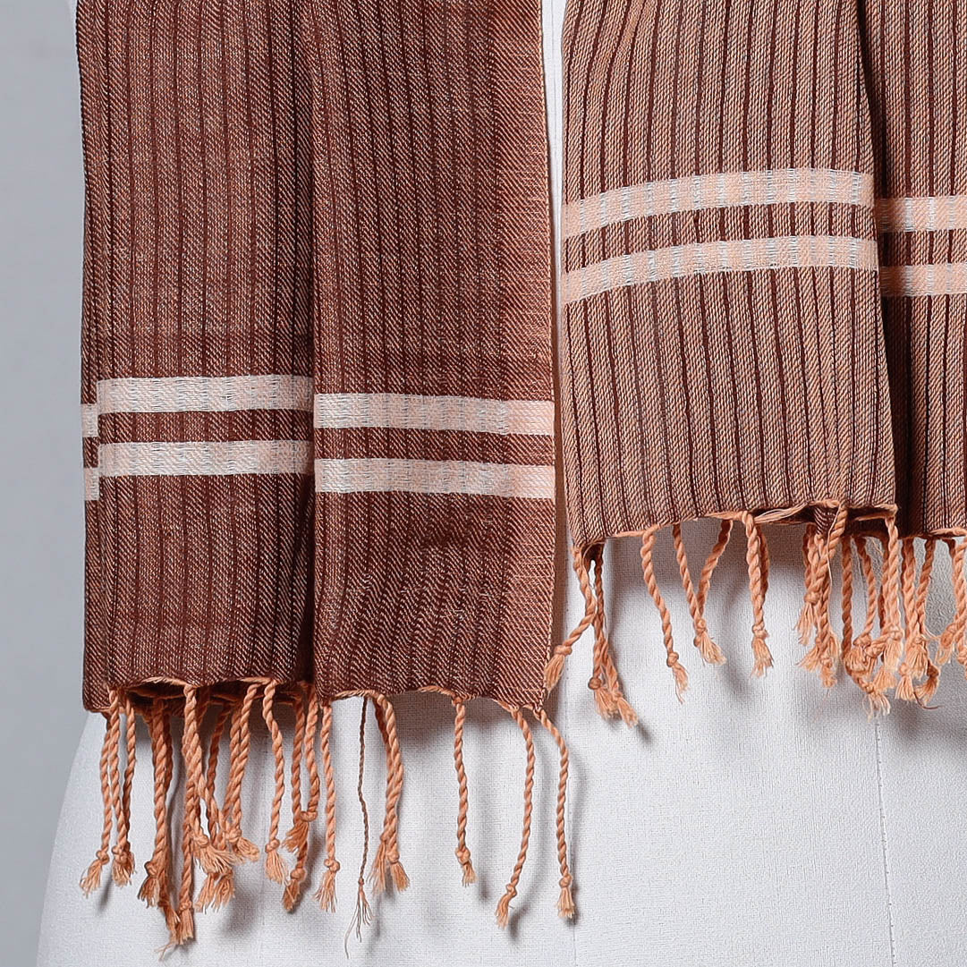 Brown - Mangalagiri Cotton Handloom Stole with Tassels