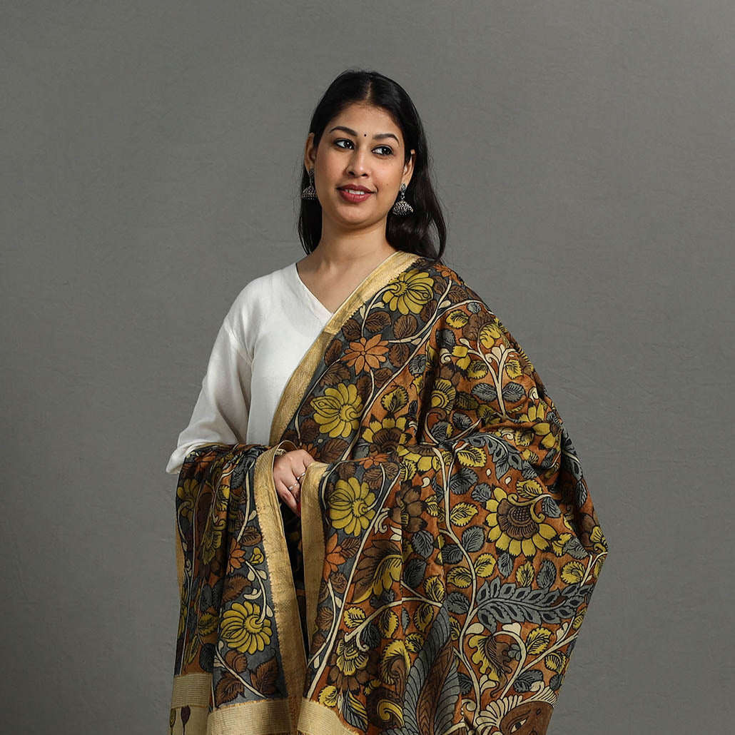 Brown - mangalagiri cotton handpainted pen work kalamkari
