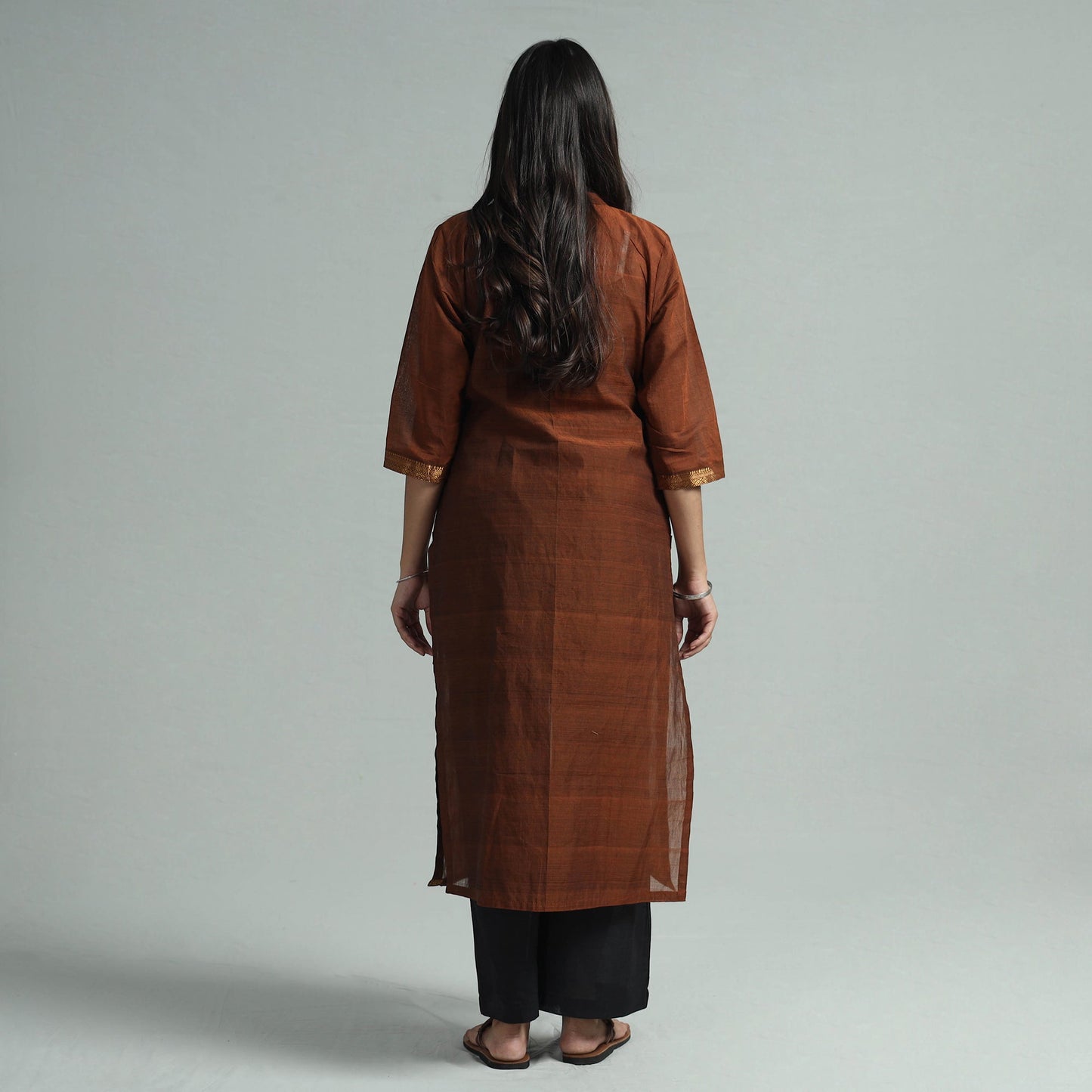 Brown - mangalagiri handloom cotton kurta with palazzo &
