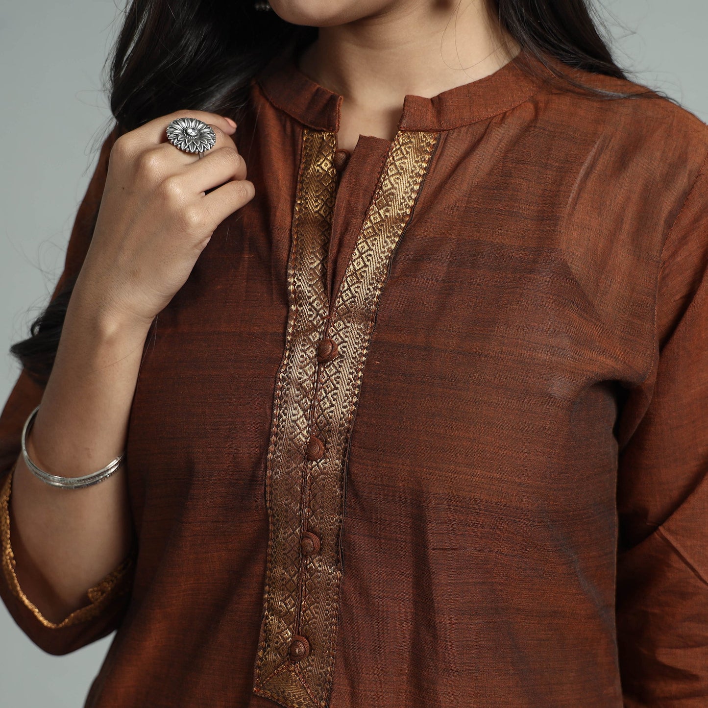 Brown - mangalagiri handloom cotton kurta with palazzo &