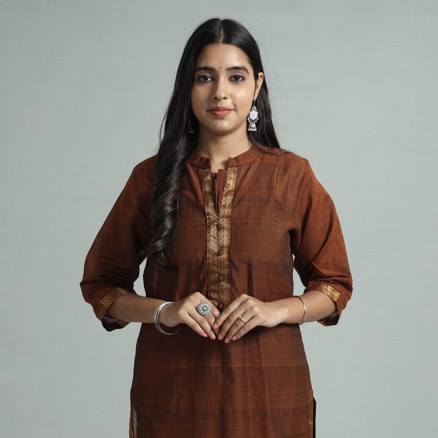 Brown - mangalagiri handloom cotton kurta with palazzo &