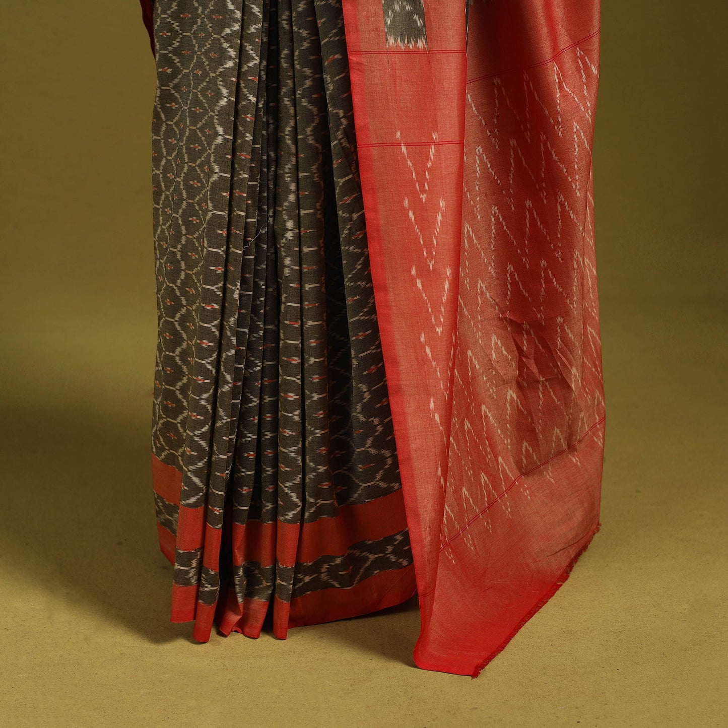 Brown - mercerised cotton handloom pochampally ikat saree