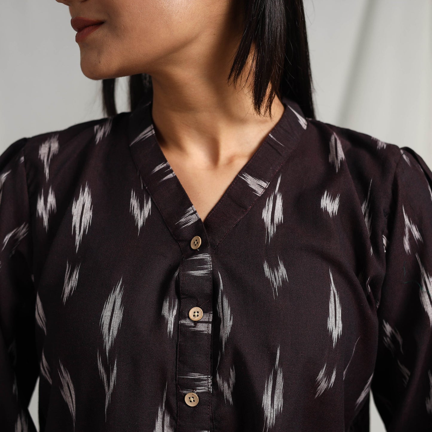 Brown Mercerised Cotton Pochampally Ikat Crop Top