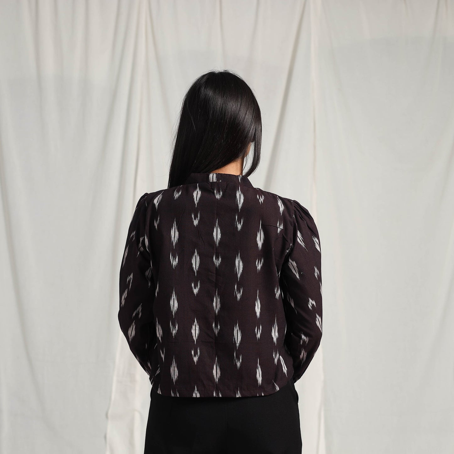 Brown Mercerised Cotton Pochampally Ikat Crop Top